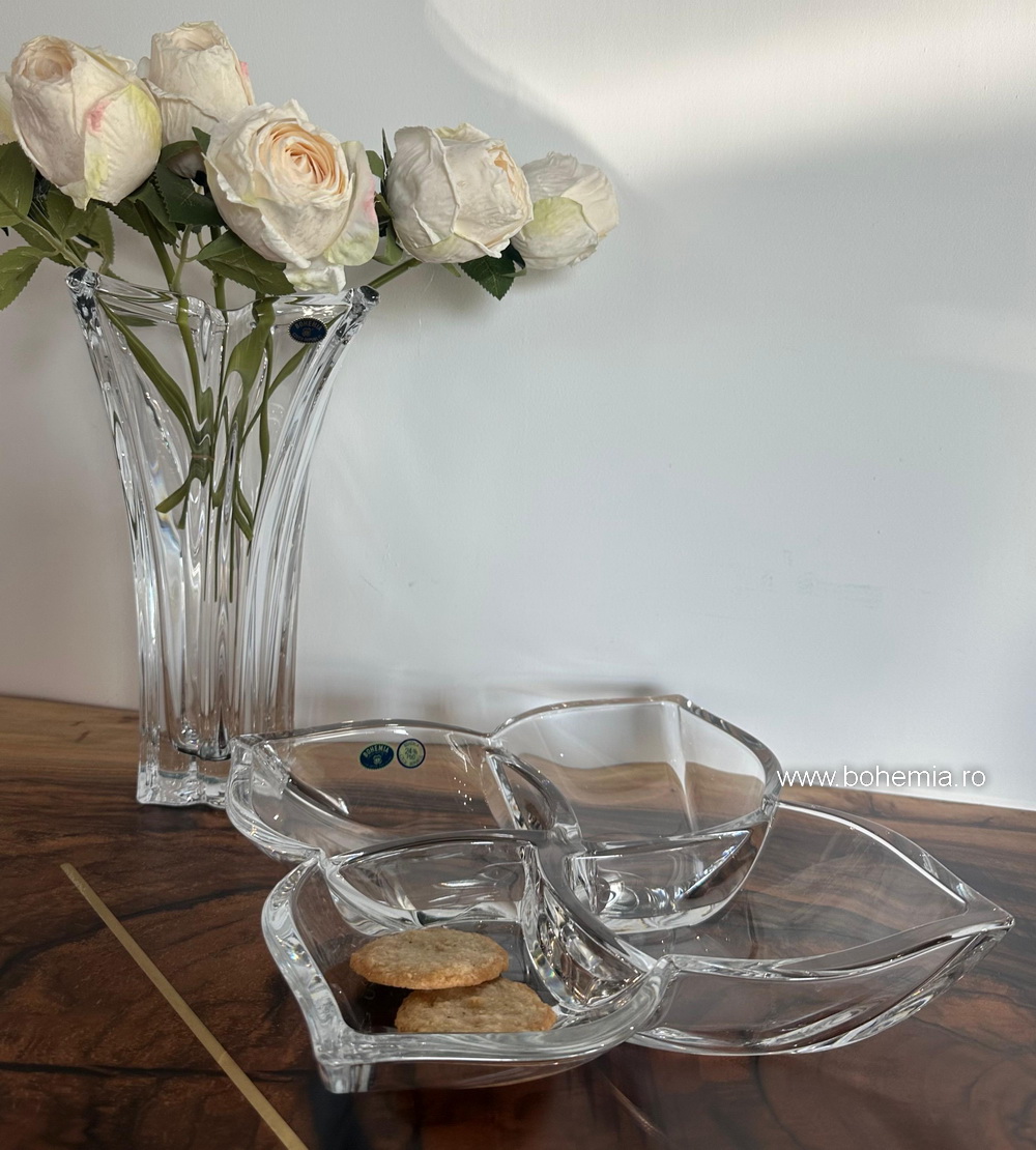 SET VAZA SI FRUCTIERA BOHEMIA CRISTALIN - FLORALE