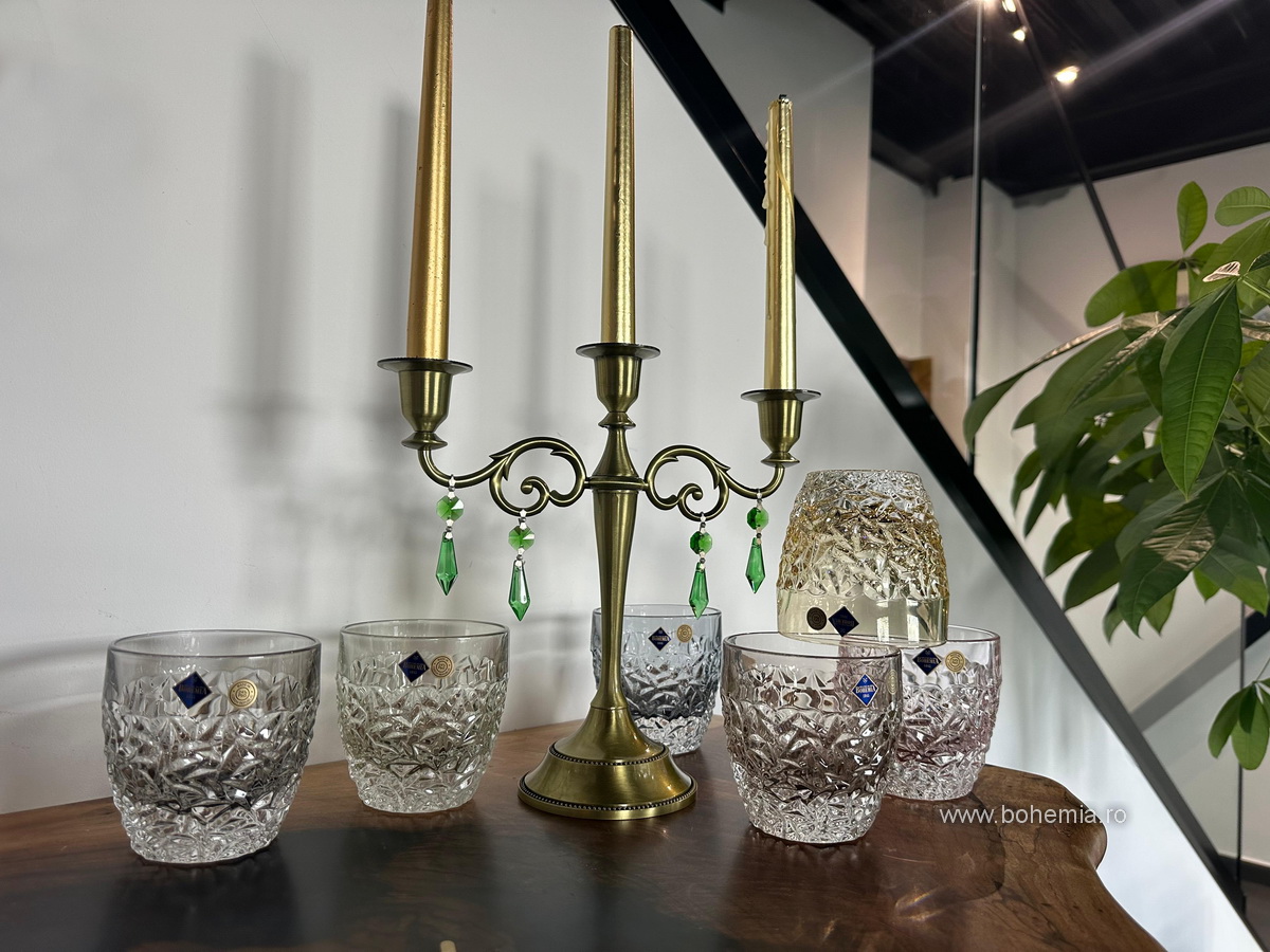 PAHARE WHISKY/ CONIAC CRISTAL BOHEMIA -COLECTIA NICOLETTE COLOR