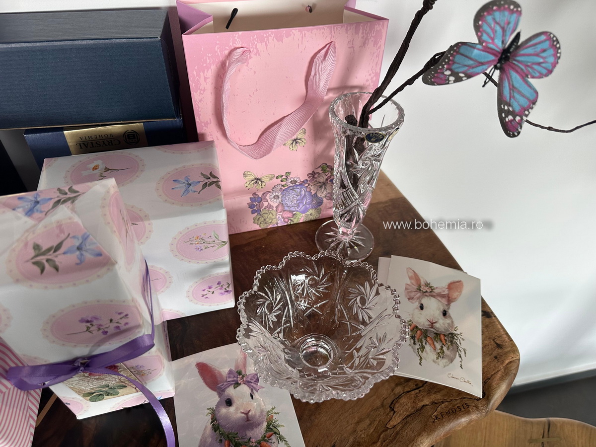 CADOU PENTRU FLORII/ PASTE- VAZA SI BOL INGRID CRISTAL BOHEMIA