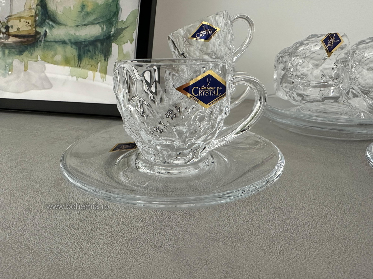 SET 6 CESTI ESPRESSO CU FARFURIUTE BOHEMIA CRISTALIN- MORRIS