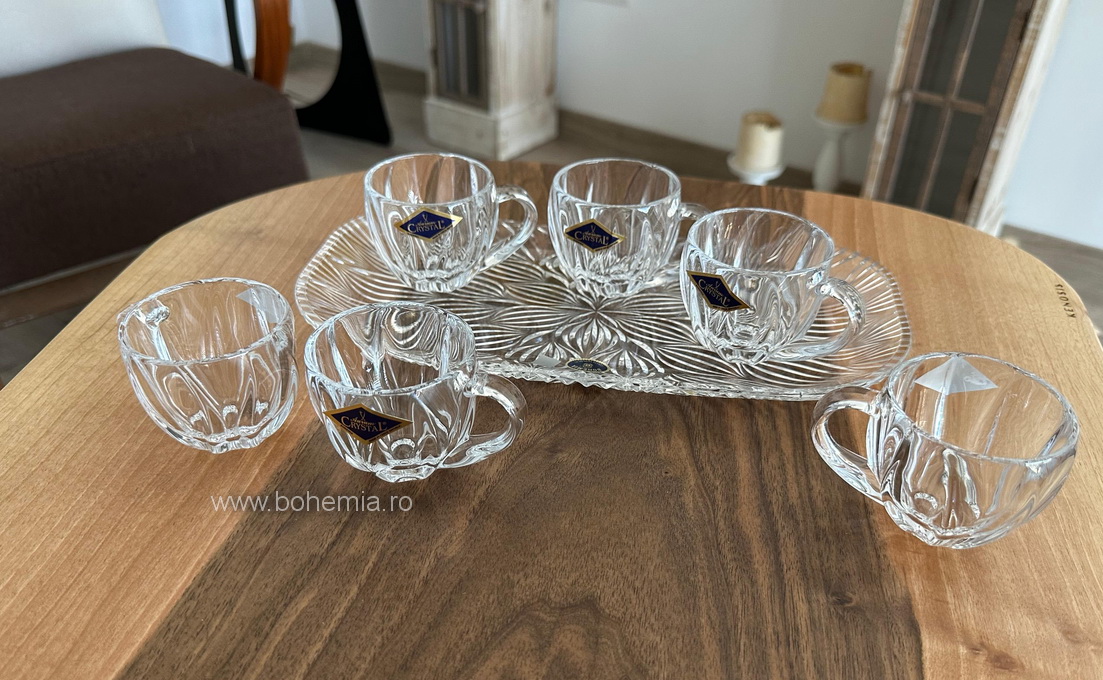 SET 6 CESTI ESPRESSO PE PLATOU- BOHEMIA PLANTICA