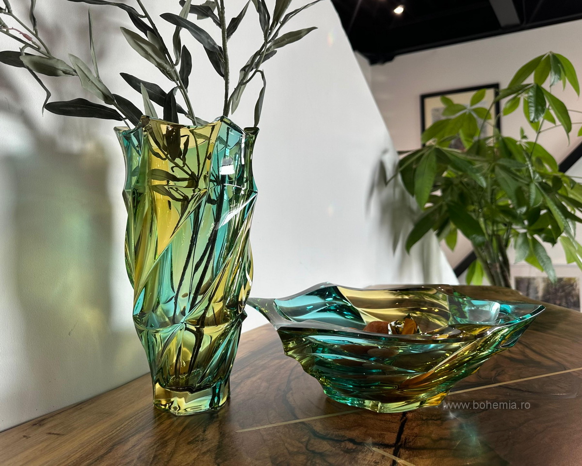 SET BOL SI VAZA BOHEMIA CRISTALIN - FLAMENCO LEMON