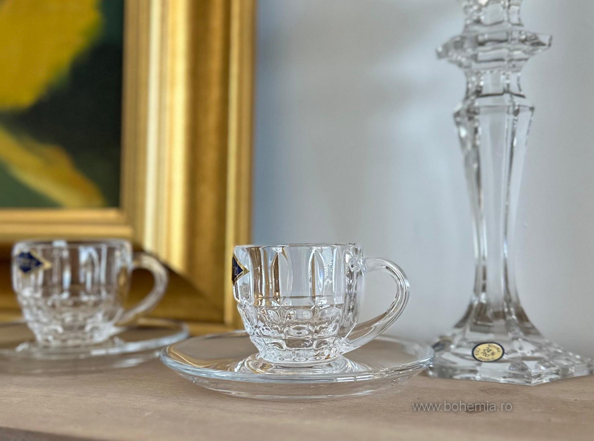 SET 2 CESTI ESPRESSO CU FARFURIUTE BOHEMIA CRISTALIN- DIPLOMAT