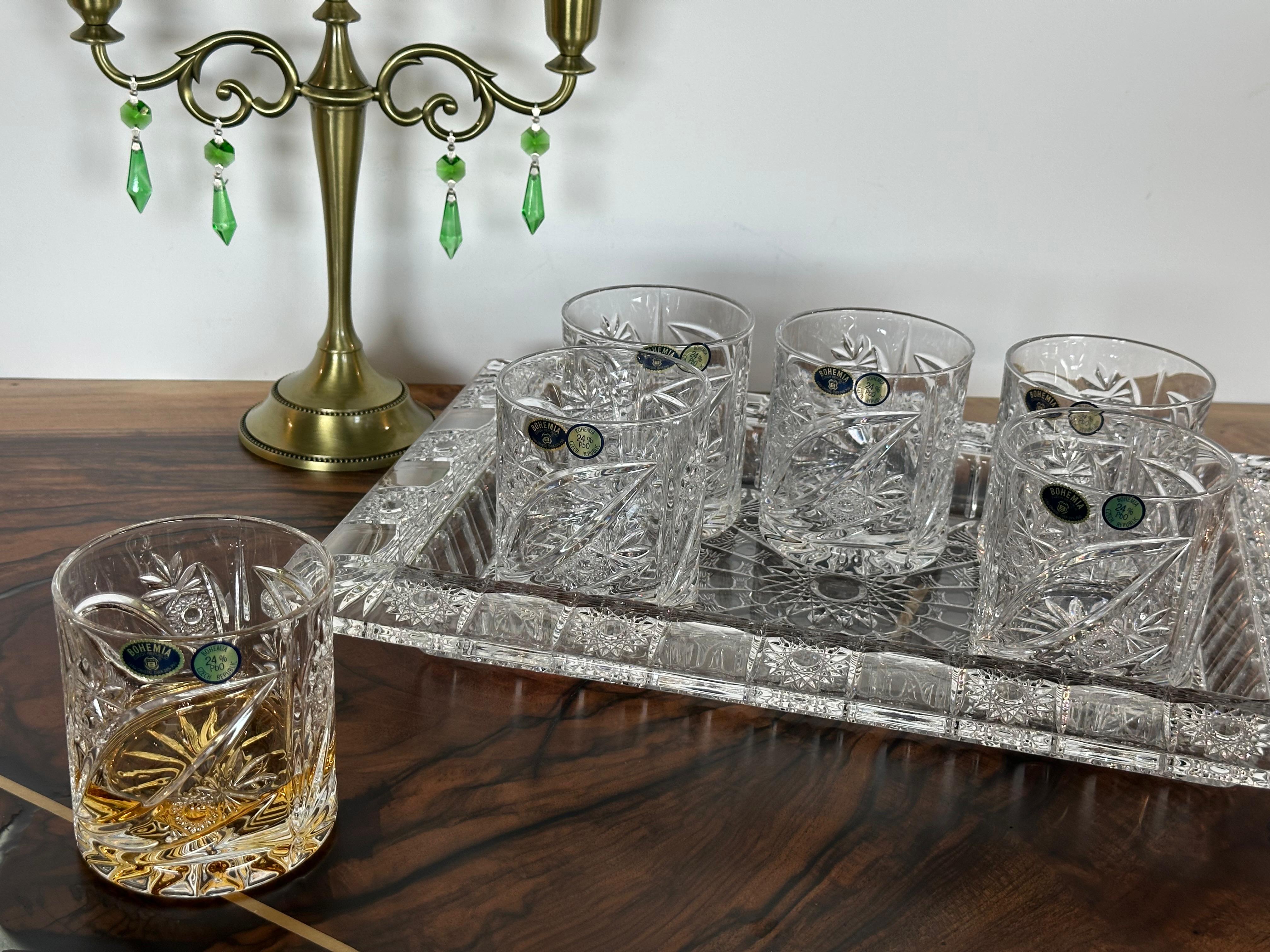 PAHARE WHISKY 300 ML si TAVA DE SERVIRE CRISTAL BOHEMIA -THEA 2