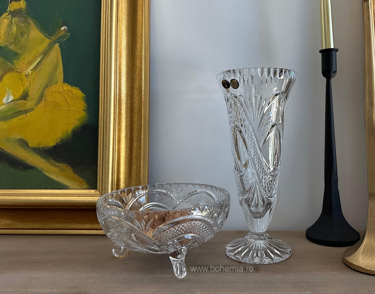 SET VAZA 26 CM SI BOL 18 CM CRISTAL DE BOHEMIA- MARYLIN