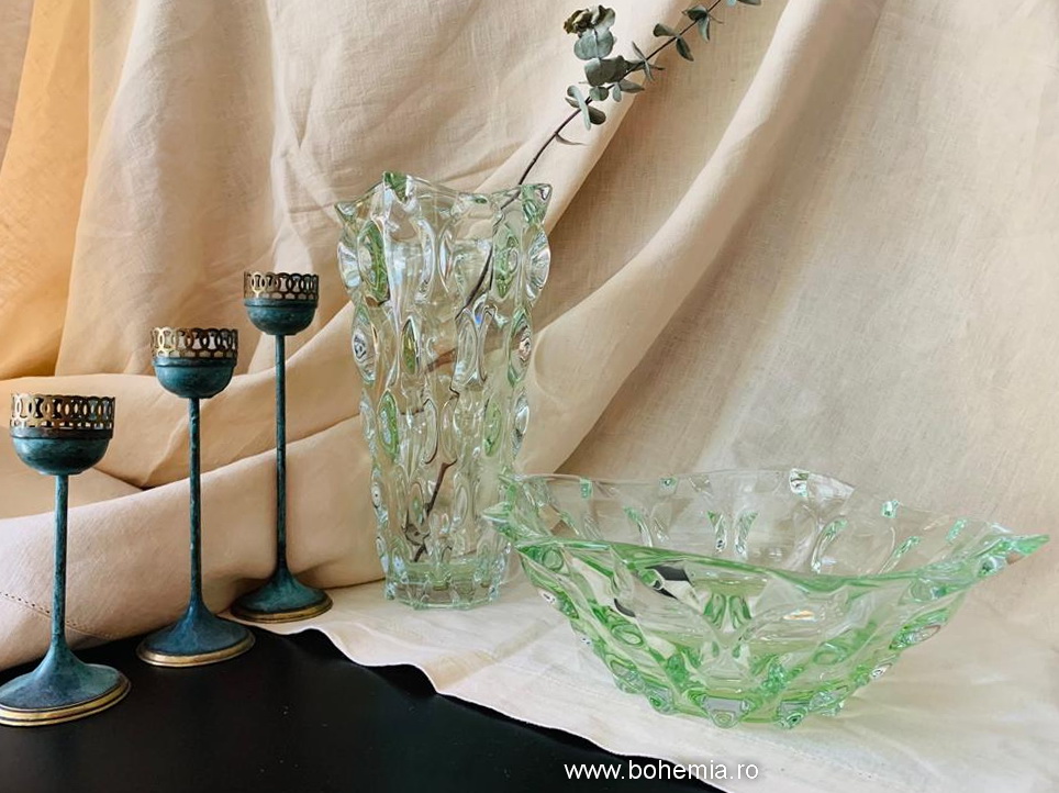 SET FRUCTIERA SI VAZA 30cm BOHEMIA CRISTALIN - SAMBA TURMALINA