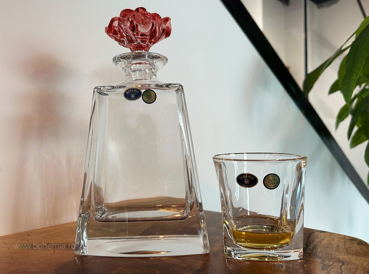 SET STICLA SI PAHARE WHISKY COLECTIA KATHREEN RED ROSE