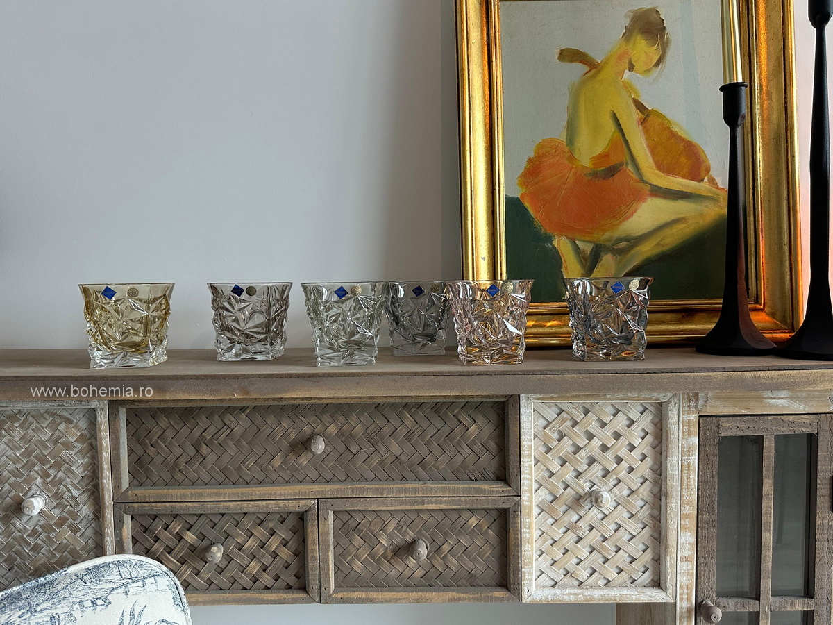 PAHARE WHISKY/ CONIAC CRISTAL BOHEMIA -COLECTIA GLACIER COLOR